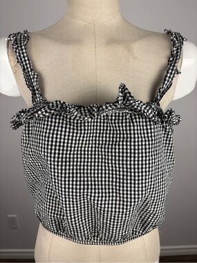 American Eagle Gingham Smocked Crop Top Black White Small